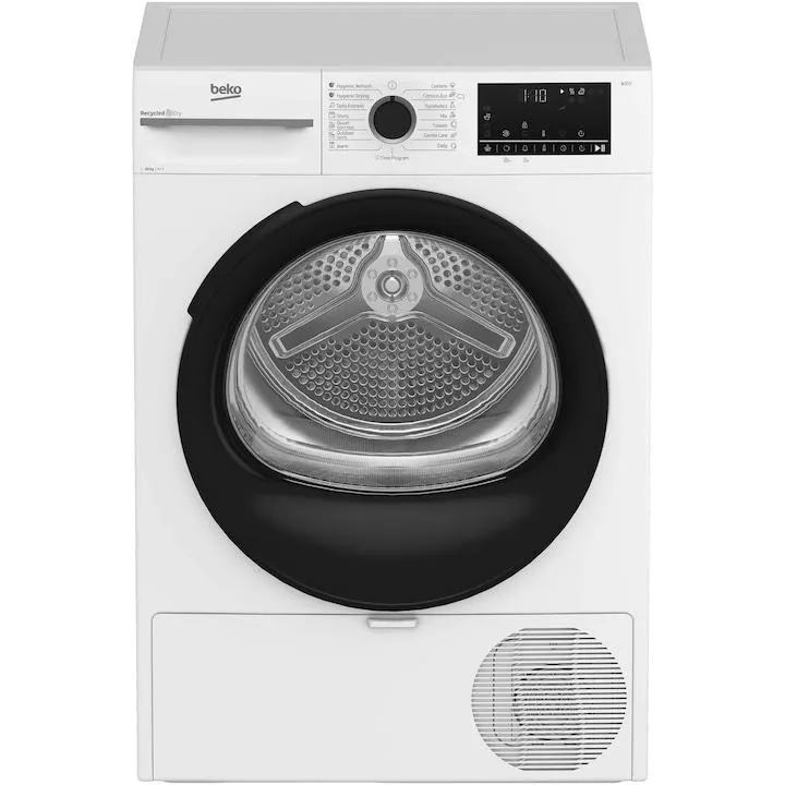Beko BM3T40230W, szárítógép, hőszivattyú, 10 kg, 15 program, E energiaosztály, Higiénikus szárítás, RecycledDry, Aquawave, Fehér