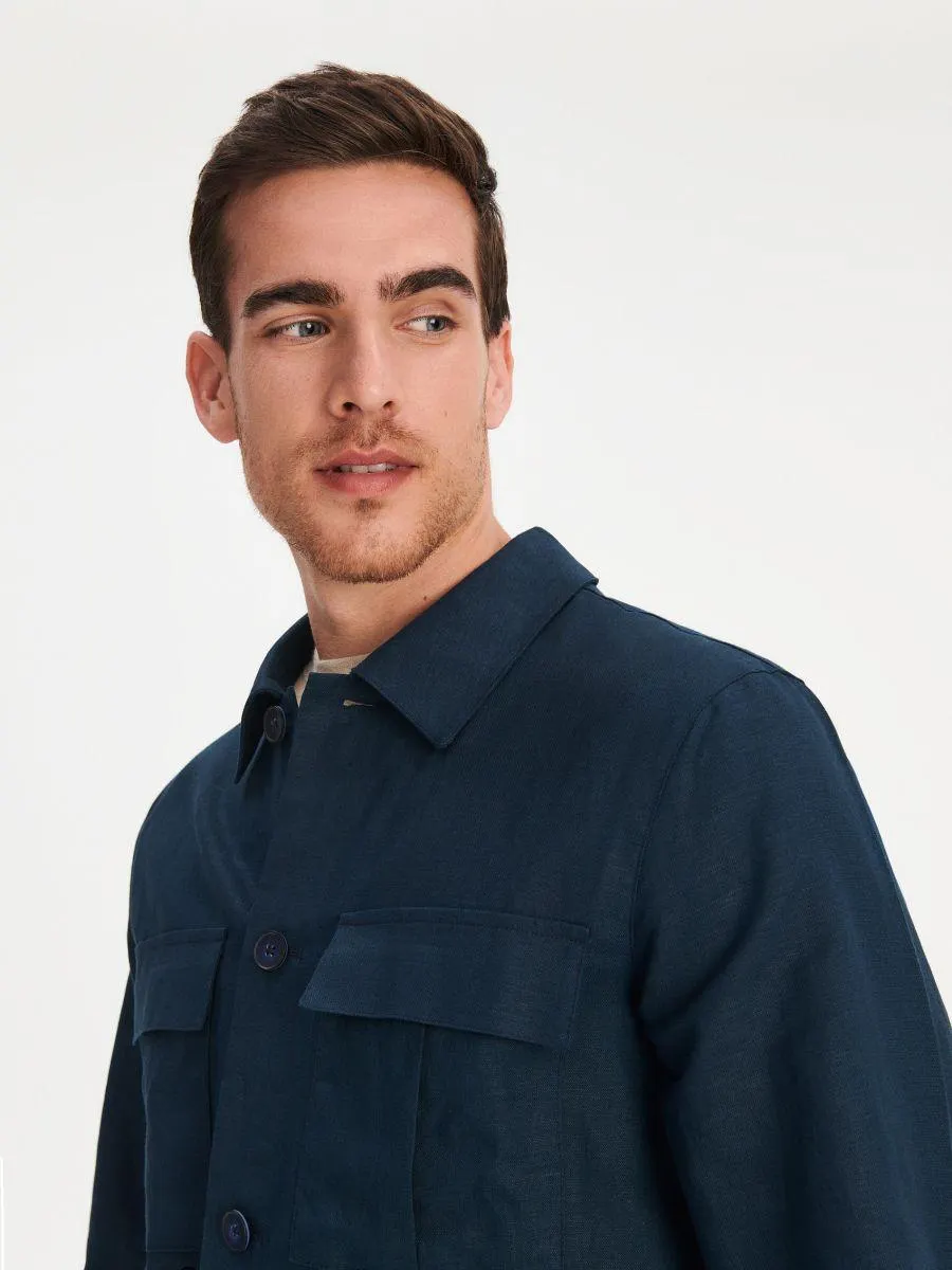 Jachetă shacket cu conținut ridicat de in