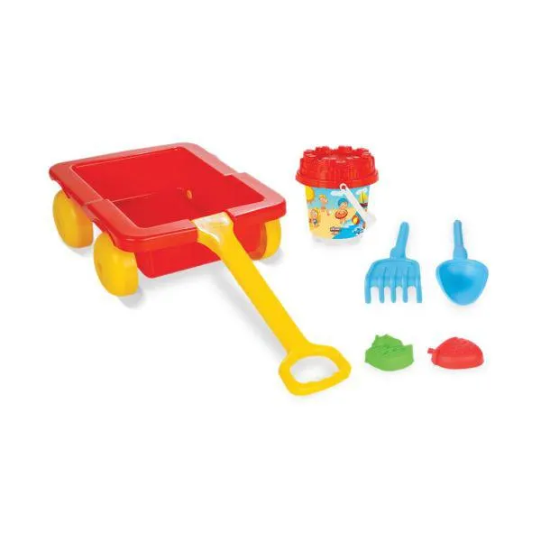 Húzós kocsi homokozó szettel - piros