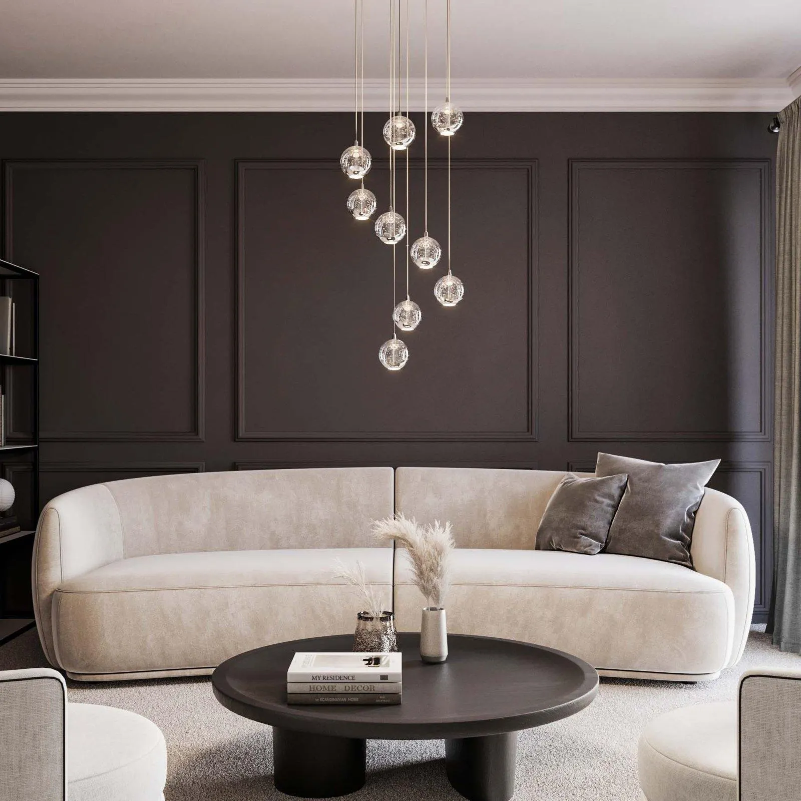 Lucande LED-Hängelampe Hayley, 9-flammig, chromfarben, Glas