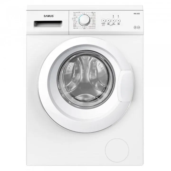 Mosógép Samus WSL-6101, 6 kg, Vékony, 23 Program, 1000 forgatás/perc, D energiaosztály, LED kijelző, Gyors programok, öko, gőzmosás, Fehér
