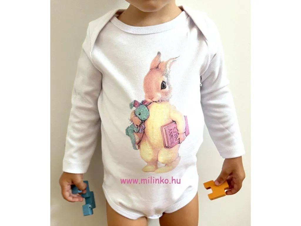 Egyedi baba body, hosszú ujjú- Nyuszika játékokkal