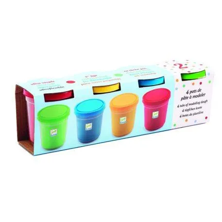 Pillegyurma - Levegőn szárazó 4 tégely - 4 tubs of play dough - Djeco