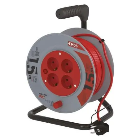 Kábeldob 15 m / 4 aljzat / fekete / PVC / 230 V / 1 mm2