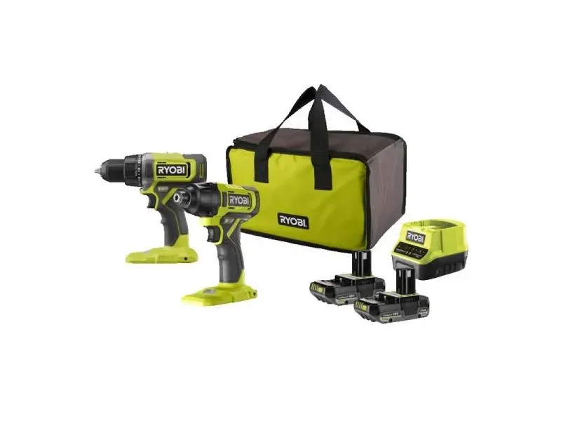 RYOBI Akkus csavarozó szett ONE+ RCK182G-220S (2x2 Ah, töltő és táska)