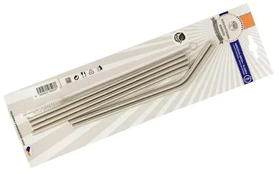 Rozsdamentes acél szívószálak - 6 db - buborékcsomagolásban