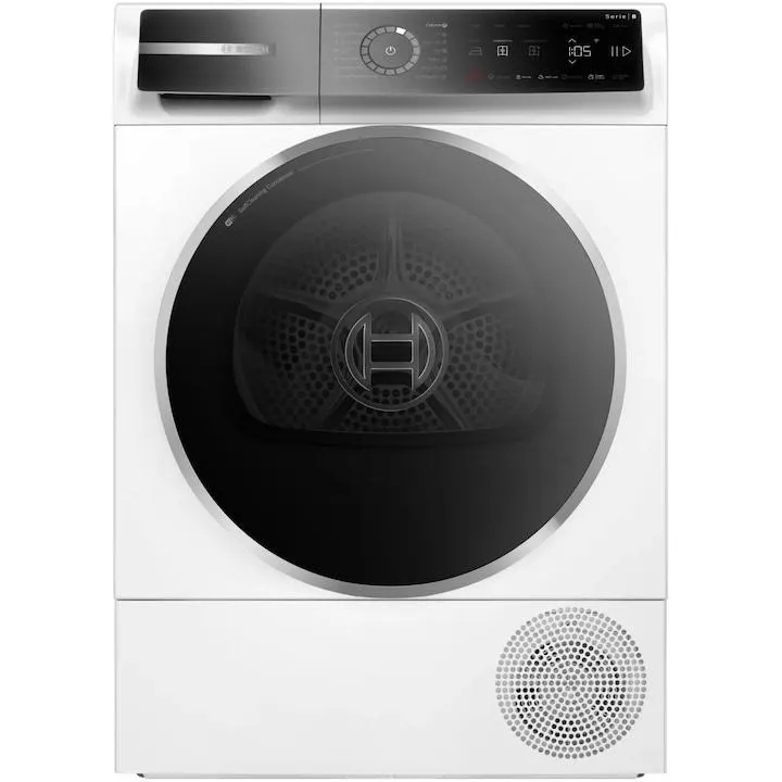 Bosch Series 8 WQB246CNBY hőszivattyús szárítógép, 9 kg, 14 program, AutoDry, Iron Assist, öntisztító kondenzátor, érintőképernyős vezérlés, EcoSilence Drive, SmartDry, Home Connect, belső világítás, B energiaosztály, fehér
