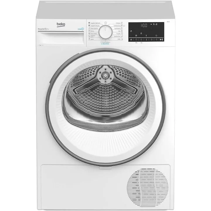 Beko B3T67230 Slim hőszivattyús szárítógép, 7 kg, SteamCure, Hygienic Dry, OptiSense, Recycled Dry, E energiaosztály, Fehér