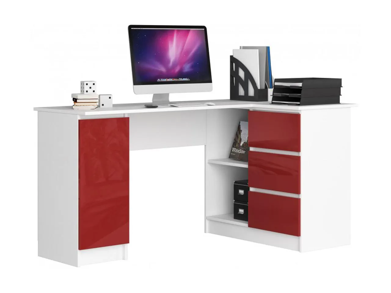 AKO-B20 magasfényű sarok íróasztal, jobbos