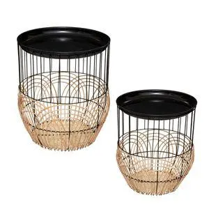 Lerakóasztal szett, fekete és rattan - YOURTE