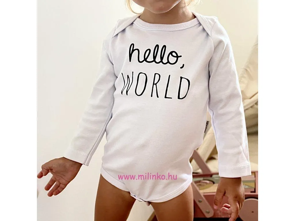 Egyedi baba body, hosszú ujjú- Szia Világ
