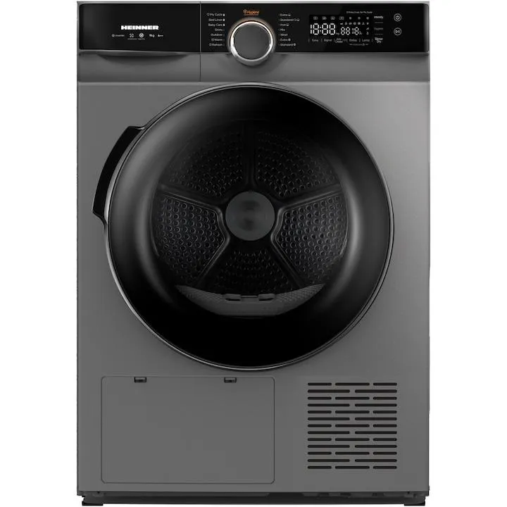 Heinner HHPD-M9K3SA+++ szárítógép, Hőszivattyús, 9kg, Inverter, 14 program, TouchControl, Anti-Wrinkle funkció, Sterilization program, Világítás, C energiaosztály, Ezüst