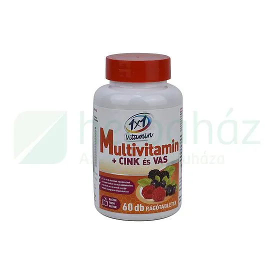 1X1 VITADAY RÁGÓTABLETTA MULTIVITAMIN + CINK + VAS 60DB
