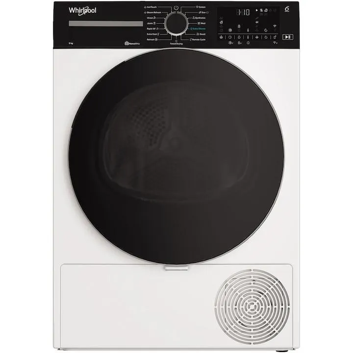 Whirlpool WPS C9 WBS EE hőszivattyús szárítógép, 9 kg, 15 program, A+++ energiaosztály, 6th Sense technológia, SenseWash, digitális kijelző, Home Wizz, fehér
