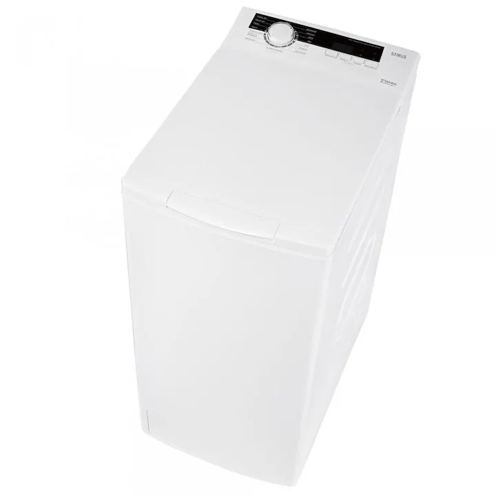 Függőleges töltésű mosógép Samus WTSGDI-80133, 8 kg, Inverter motor, 15 program, 1300 fordulat, A energiaosztály, Elektronikus kijelző, Gyerekzár, Fehér