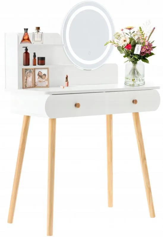 Fehér fésülködőasztal LED-es tükörrel