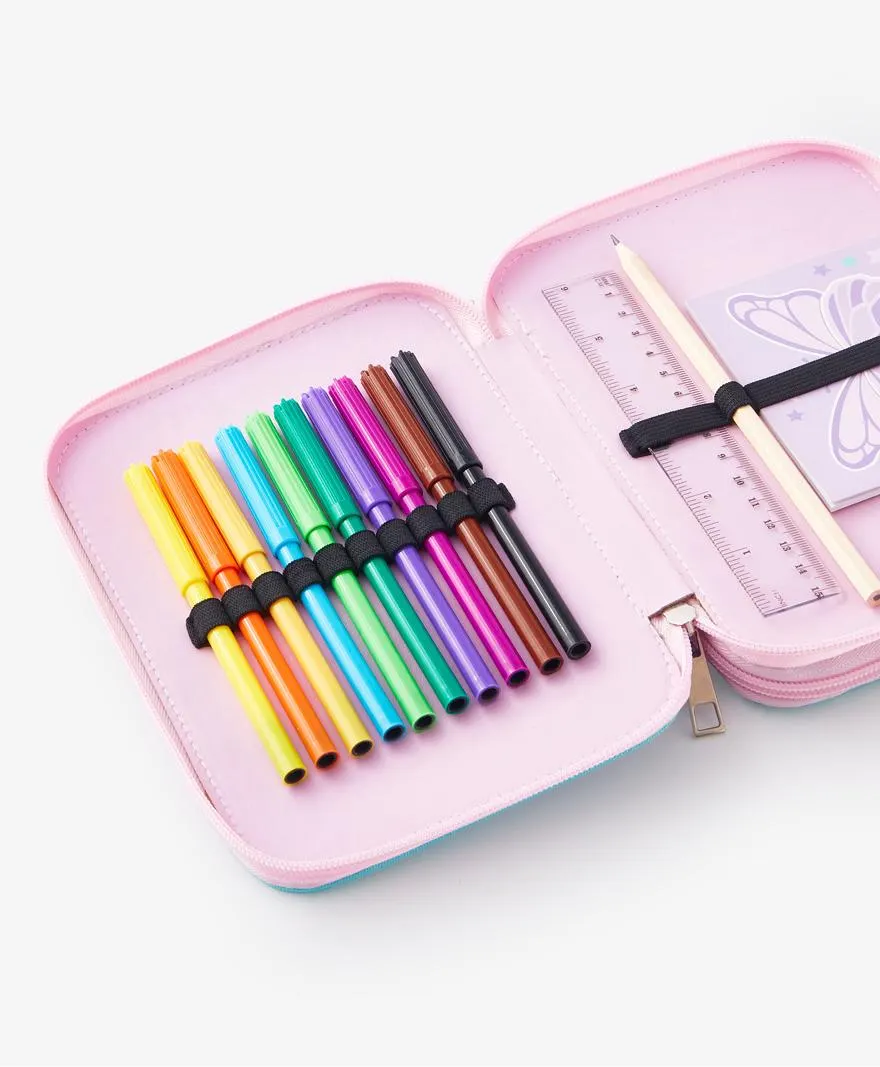 tolltartó két cipzárral, pillangó mintával