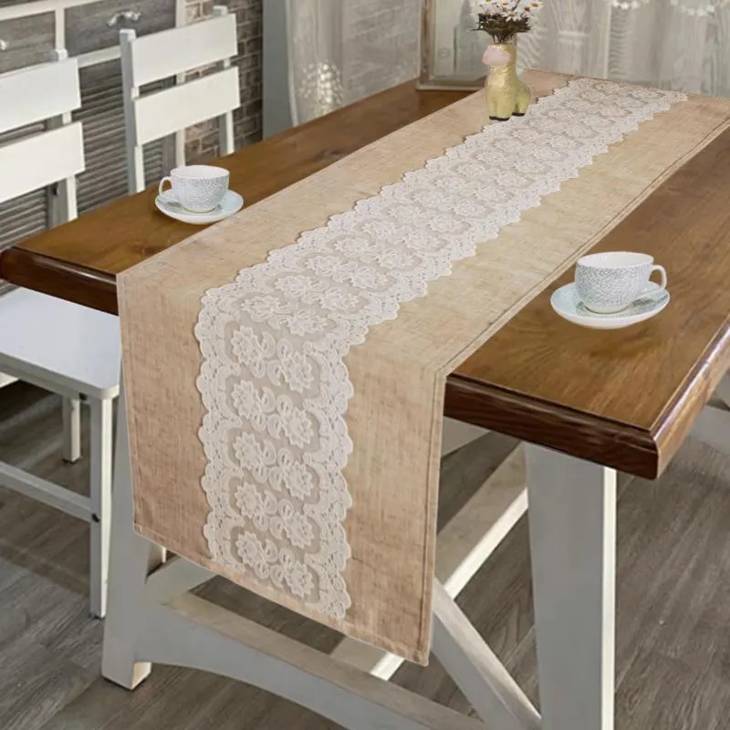 Drapp futó terítő középen csipkemintával - 35x110 cm