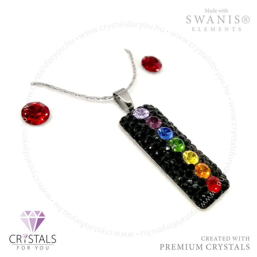Téglalap alakú, csakra színű medálos szett Swanis® prémium kristállyal díszítve