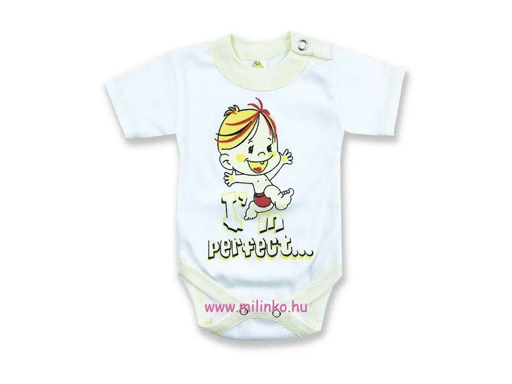 Baba body, rövid ujjú- PERFECT, fehér és sárga