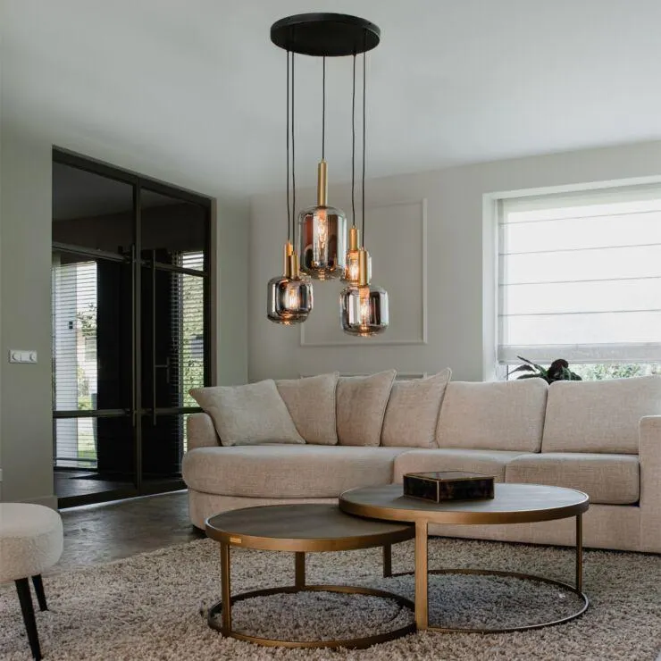 Függesztett lámpa fekete arannyal füstüveggel 5 lámpás - Zuzanna