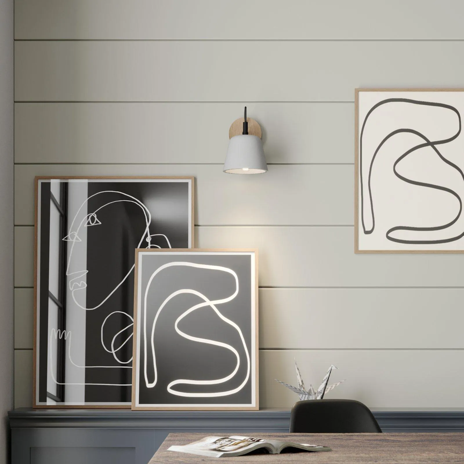 Lucande Kalinda fali lámpa beton búrával és fával