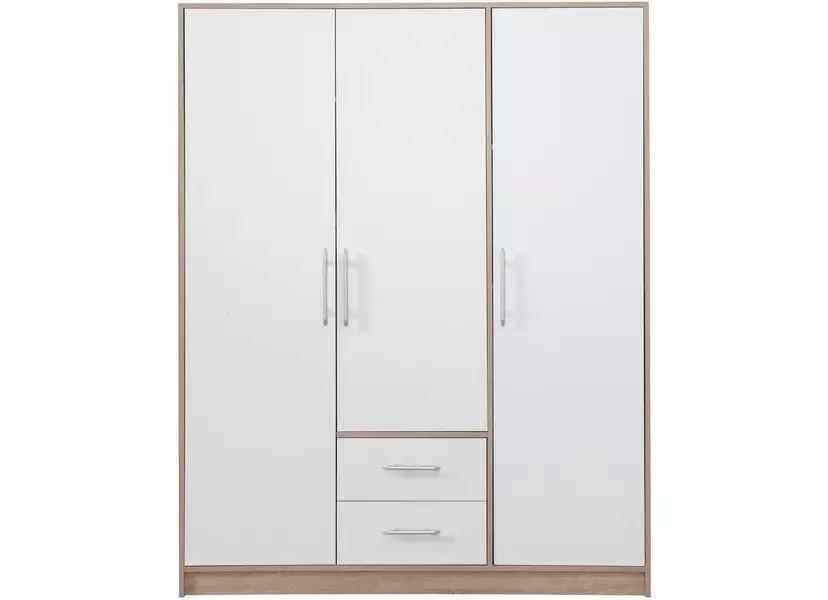 SMART 2 gardróbszekrény 150 cm, sonoma/fehér színű, háromajtós, tükör nélkül