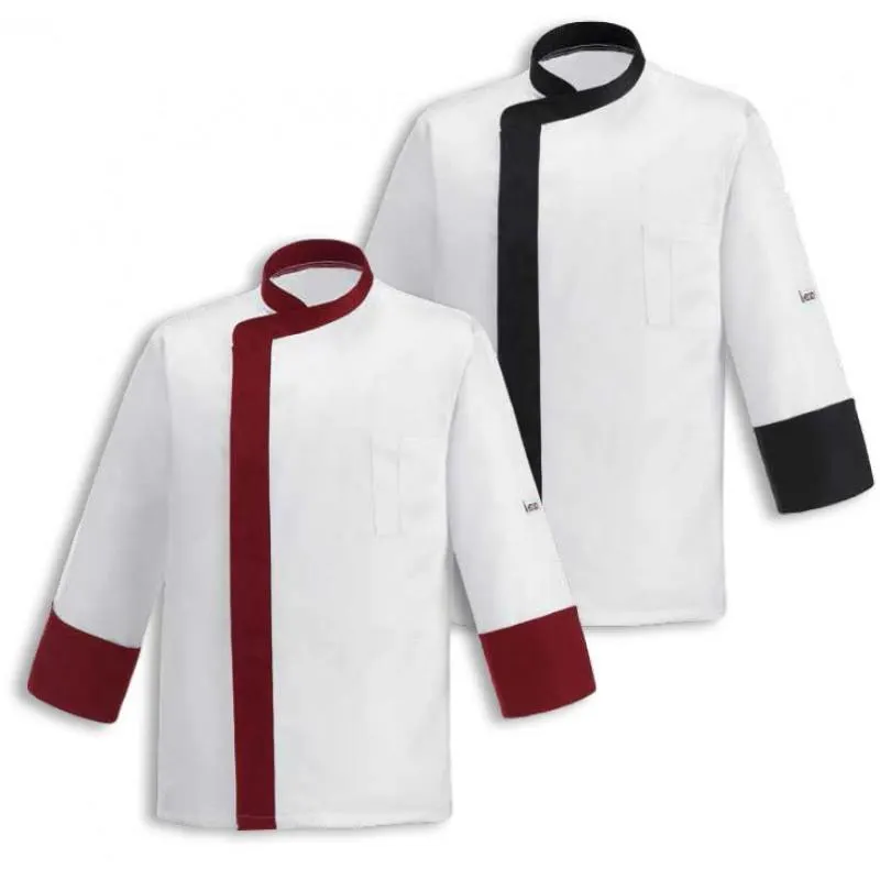 Szakácskabát EGOchef BAND - fekete / bordó szegély