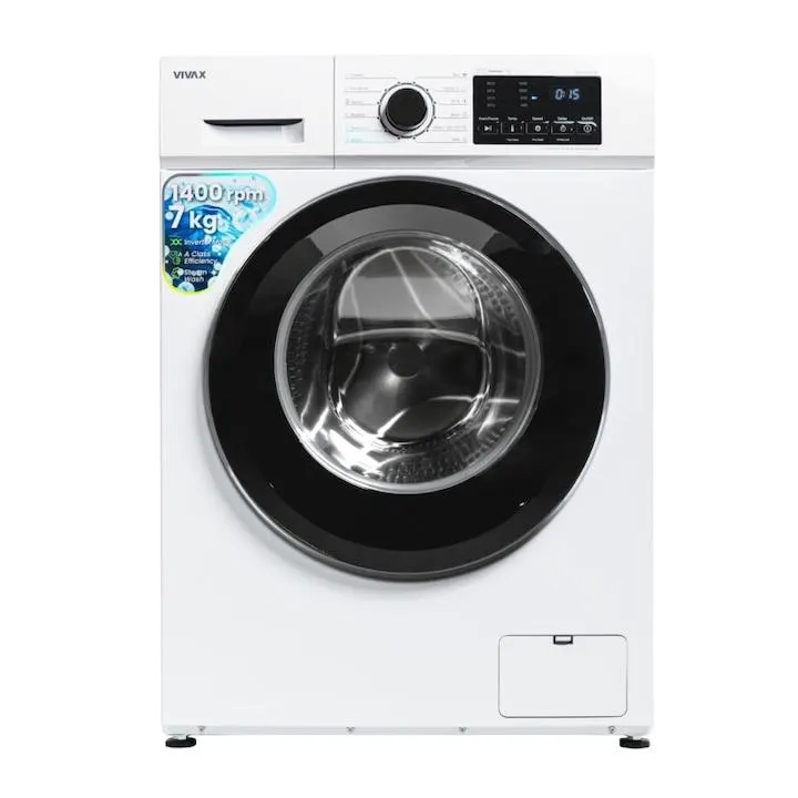 VIVAX WFL-140712CI Mosógép, 7kg, 1400 RPM, BLDC motor inverter, A osztály, gőzölés, babaápolás, Eco, digitális kijelző, állítható hőmérséklet, dobtisztítás, sterilizálás, gyorsmosás, késleltetett indítás, 12 program, fehér