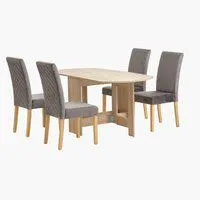 OBLING H100/163 asztal tölgyszínű + 4 TUREBY szék szürke