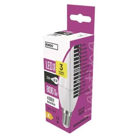 LED izzó Classic gyertya / E14 / 7,3 W (60 W) / 806 lm / természetes fehér