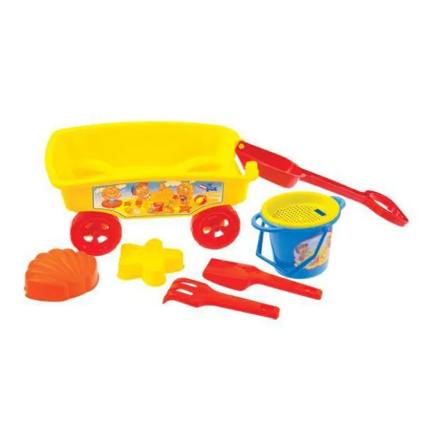 Húzós kocsi homokozójátékokkal - sárga
