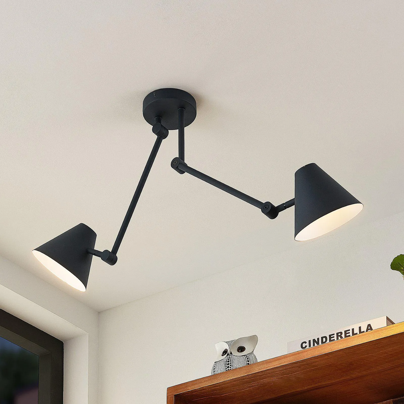 Lucande Phina mennyezeti lámpa fekete, 2 izzós