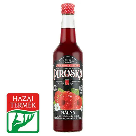 Piroska málna ízű gyümölcsszörp feketerépalével színezve cukorral és édesítőszerrel 0,7 l