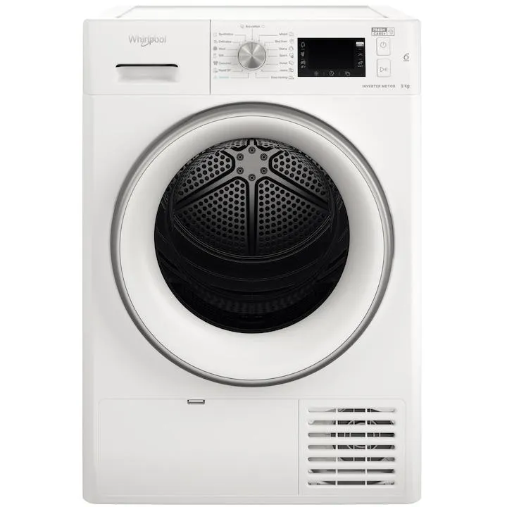 Whirlpool FFT M22 9X2WS EE Hőszivattyús szárítógép, 9 kg, nagy digitális kijelző, BPM motor, 6. Érzék funkció, B energiaosztály, fehér