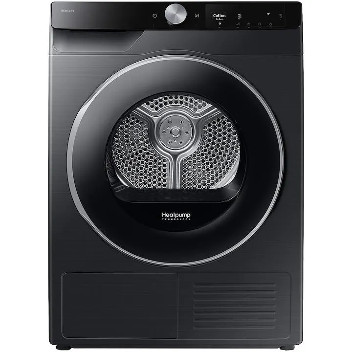 Samsung DV80T6220LB/S7 ruhaszárító, Hőszivattyú, 8 kg, C energiaosztály, Optimális szárítás, Levegőmosás, Wifi SmartThings, AI Control, Fekete