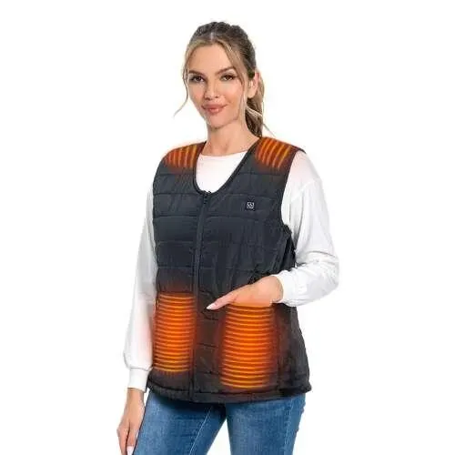 Dollcini, elegáns fűthető női mellény, téli mellény, 9 fűtött zónás belső mellény, USB fűtési rendszerrel, Szélálló elektromos szigetelt kabát, Fekete, L