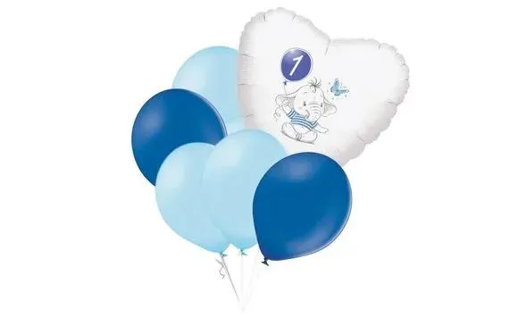 1. születésnapi szett, kék elefánt szív fólia léggömb