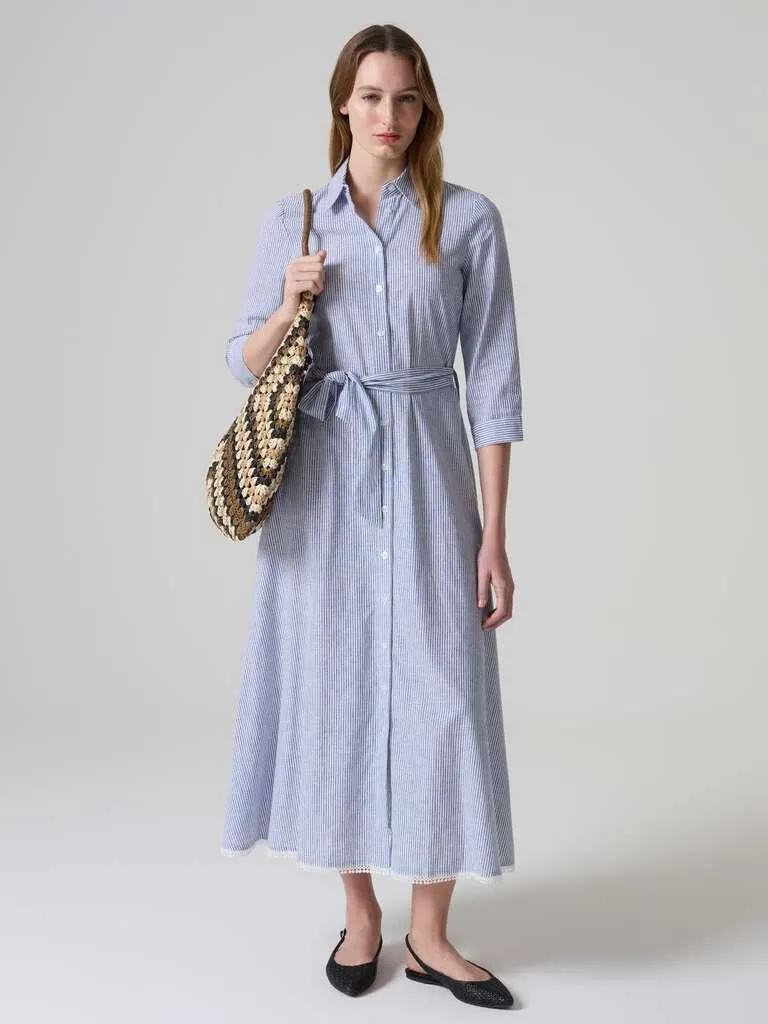 White/Blue Fine striped shirt dress with belt