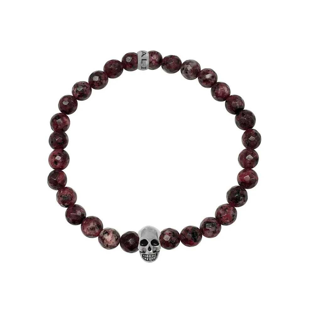 KALIBER férfi achát karkötő koponyával