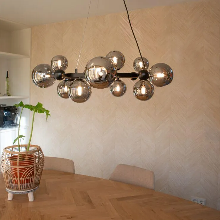 Art Deco függőlámpa fekete füstüveggel 12 fényű - David