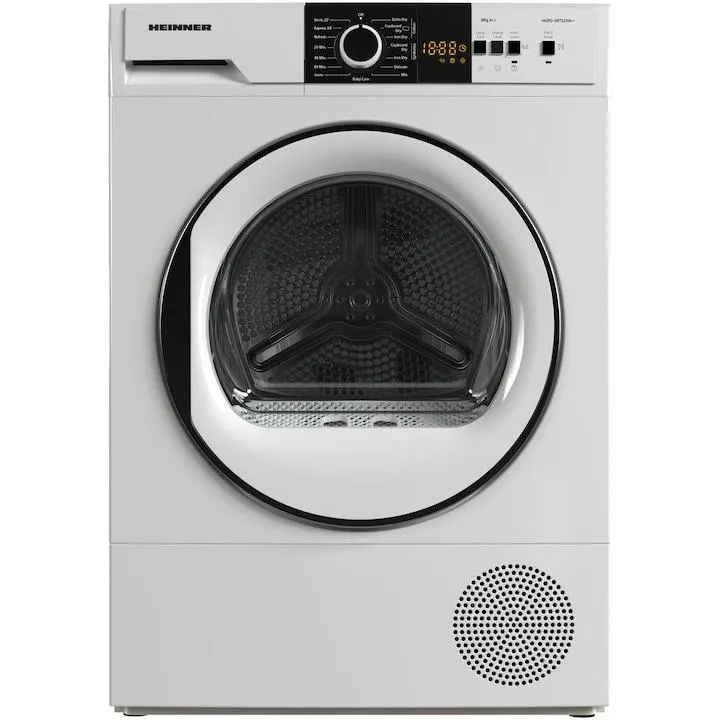 Heinner HHPD-V8T1CHA++ Hőszivattyús szárítógép, 8kg, 15 program, LED kijelző, A+/E energiaosztály, Fehér