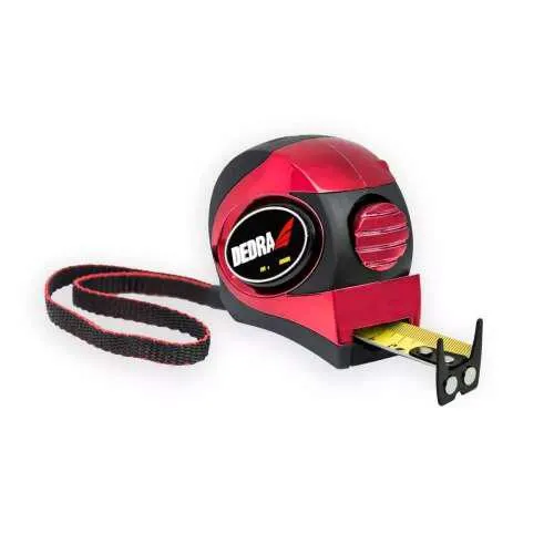 DEDRA 3m/16mm mérőszalag, piros, automata blokkolás, mágnes, kétoldalas szalag, gumi borítás + króm, nylon, bliszter
