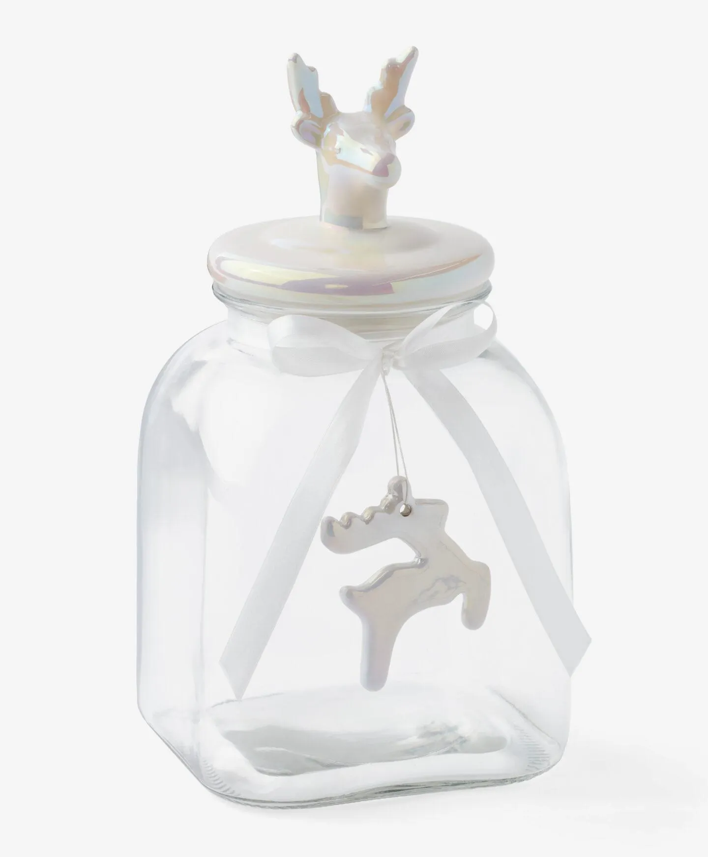 üveg tároló fedéllel és rénszarvas mintával
