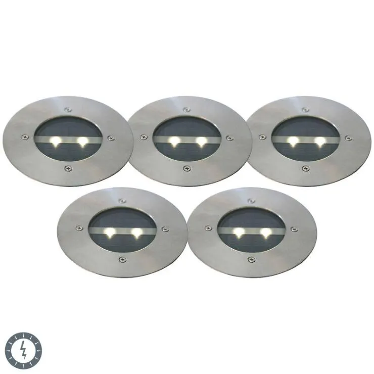 5 db modern földelt spotlámpa készlet acél IP44 napelemes - apró