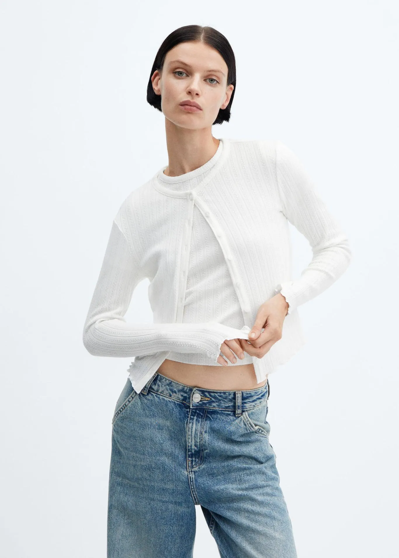 Texturált bordáskötött kardigán