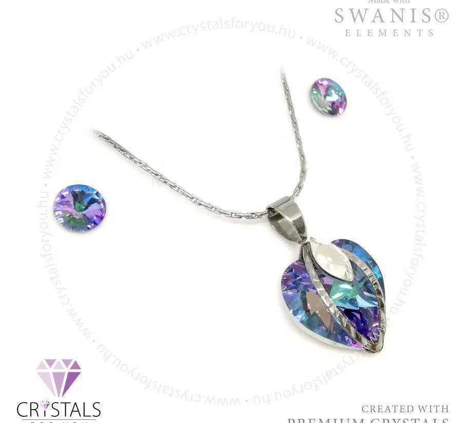 Szíves szett Swanis® prémium kristállyal díszítve középen csepp alakú kővel, íves fém motívummal
