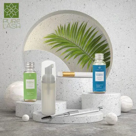 Szempillasampon minicsomag habolóval, ecsettel és kefével