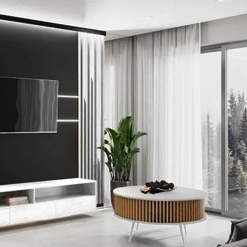 Drohmo MIX Ronda modern kerek dohányzóasztal, 90x46x90 cm, fehér - tölgy