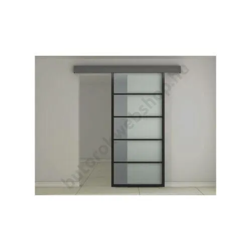 Alabama üveg tolóajtó, savmart, fekete alu kerettel, ASB-004